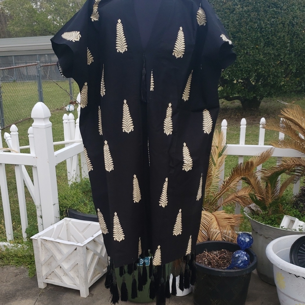 Black and Cream Midi Dress with Fringe